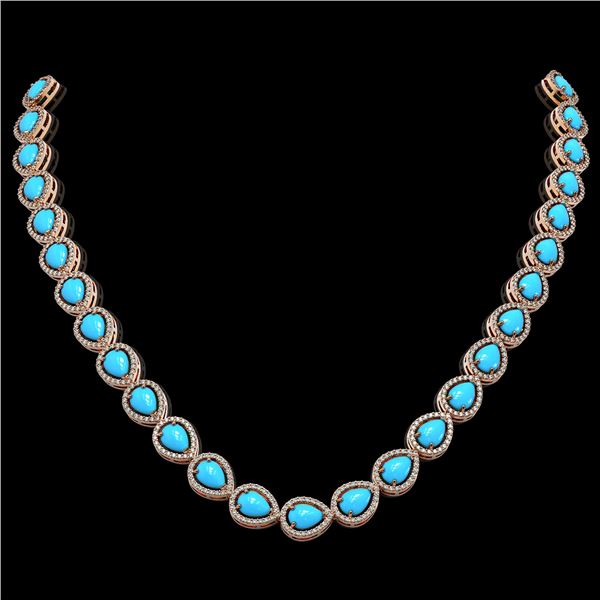 29.73 ctw Turquoise & Diamond Micro Pave Halo Necklace 10k Rose Gold - REF-588G5W
