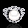 0.83 CT Micro Pave VS/SI Diamond Certified & Pearl Ring 18k White Gold - REF-85A5N