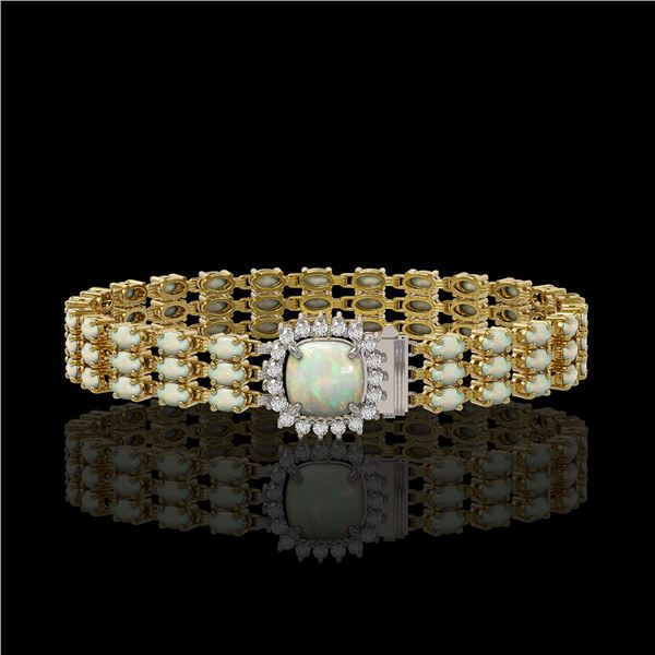 24.2 ctw Opal & Diamond Bracelet 14K Yellow Gold - REF-342R9K