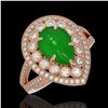 Image 1 : 4.12 ctw Jade & Diamond Victorian Ring 14K Rose Gold - REF-134M4G