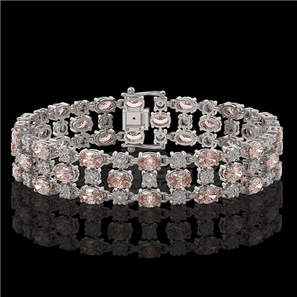 18.05 ctw Morganite & Diamond Bracelet 10K White Gold - REF-318H2R