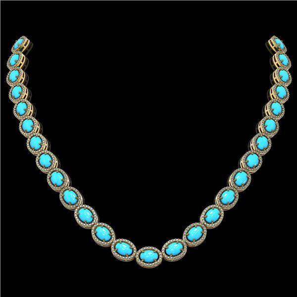 36.208 ctw Turquoise & Diamond Micro Pave Halo Necklace 10k Yellow Gold - REF-553N5F