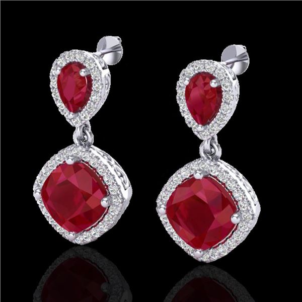 7 ctw Ruby & Micro Pave VS/SI Diamond Earrings Designer 10k White Gold - REF-118M2G