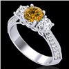 1.81 ctw Intense Fancy Yellow Diamond Art Deco Ring 18k White Gold - REF-236N4F