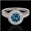 1.5 ctw SI Certified Fancy Blue Diamond Solitaire Halo Ring 10k White Gold - REF-150G2W