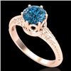 Image 1 : 1 ctw Intense Blue Diamond Engagment Art Deco Ring 18k Rose Gold - REF-180H2R