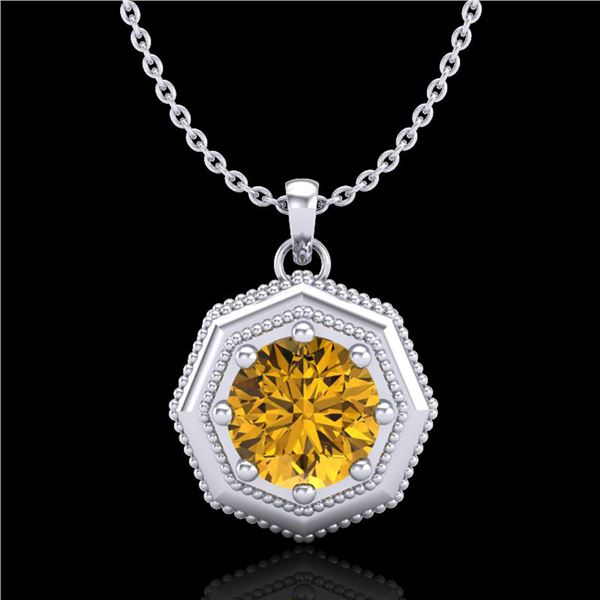 0.75 ctw Intense Fancy Yellow Diamond Art Deco Necklace 18k White Gold - REF-100K2Y
