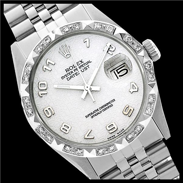 Rolex Ladies Stainless Steel, Arabic Dial with Pyrimid Diam Bezel, Sapphire Crystal
