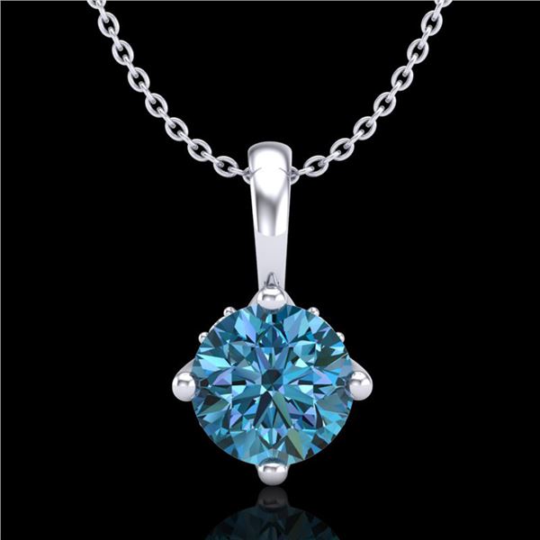 0.82 ctw Fancy Intense Blue Diamond Art Deco Necklace 18k White Gold - REF-103H6R