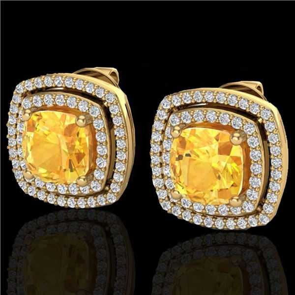 3.55 ctw Citrine & Micro Pave VS/SI Diamond Earrings 18k Yellow Gold - REF-104M2G