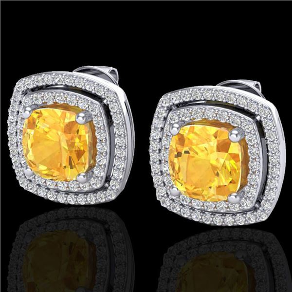 3.55 ctw Citrine & Micro Pave VS/SI Diamond Earrings 18k White Gold - REF-104N2F