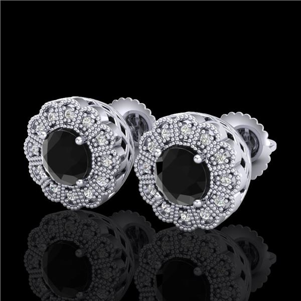 1.32 ctw Fancy Black Diamond Art Deco Stud Earrings 18k White Gold - REF-107M3G