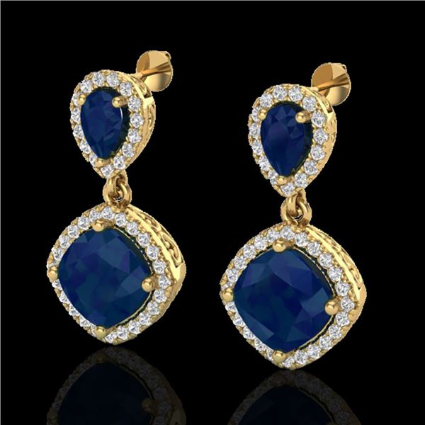 7 ctw Sapphire & Micro Pave VS/SI Diamond Earrings Designer 10k Yellow Gold - REF-118F2M
