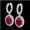 Image 1 : 4.25 ctw Ruby & Micro Pave VS/SI Diamond Earrings Halo 18k White Gold - REF-118Y2X