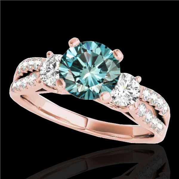 1.5 ctw SI Certified Fancy Blue Diamond 3 Stone Ring 10k Rose Gold - REF-129G5W