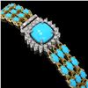 Image 2 : 22.19 ctw Turquoise & Diamond Bracelet 14K Yellow Gold - REF-281N8F