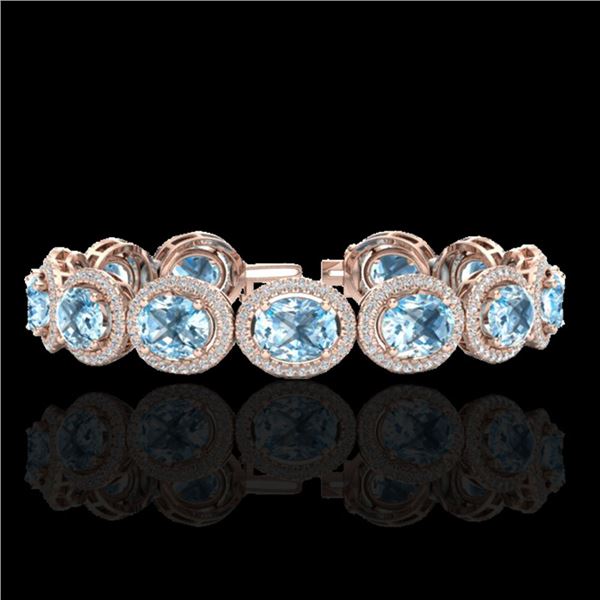 30 ctw Sky Blue Topaz & Micro Pave VS/SI Diamond Bracelet 10k Rose Gold - REF-360K2Y
