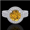 Image 2 : 2.8 ctw Intense Fancy Yellow Diamond Art Deco Ring 18k White Gold - REF-427R3K