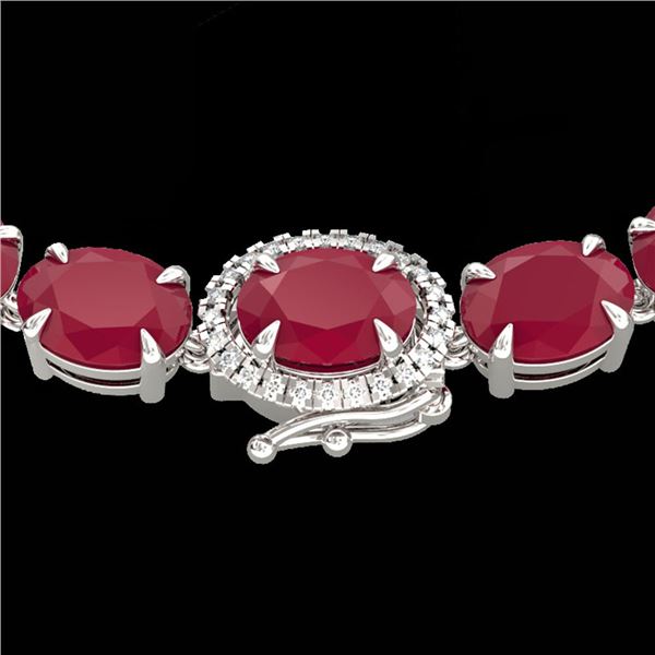 92 ctw Ruby & VS/SI Diamond Eternity Micro Necklace 14k White Gold - REF-527A3N