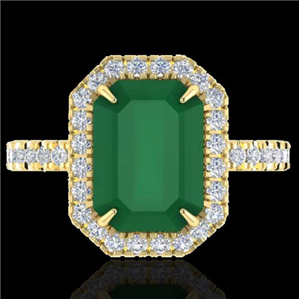 5.33 ctw Emerald & Micro Pave VS/SI Diamond Ring 18k Yellow Gold - REF-87A6N