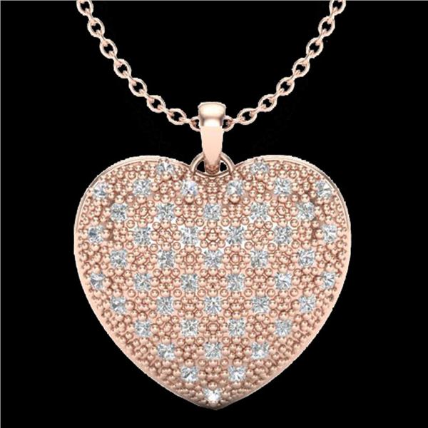 1.0 ctw Micro Pave VS/SI Diamond Heart Necklace 14k Rose Gold - REF-87X3A