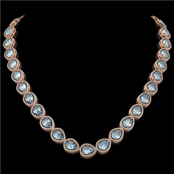 41.6 ctw Aquamarine & Diamond Micro Pave Halo Necklace 10k Rose Gold - REF-896F4M