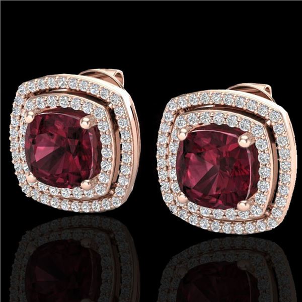 4.55 ctw Garnet & Micro Pave VS/SI Diamond Earrings 14k Rose Gold - REF-89A3N