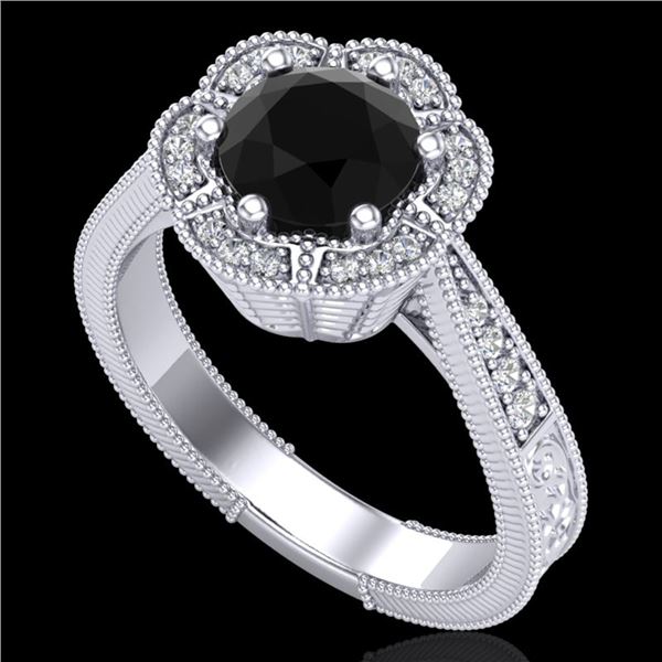 1.33 ctw Fancy Black Diamond Engagment Art Deco Ring 18k White Gold - REF-89N3F