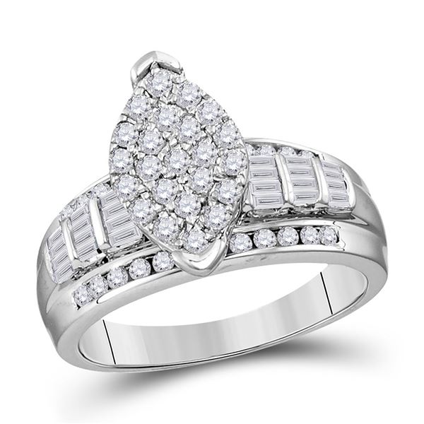 Sterling Silver Diamond Oval Cluster Bridal Wedding Engagement Ring 1/2 Cttw Sterling Silver