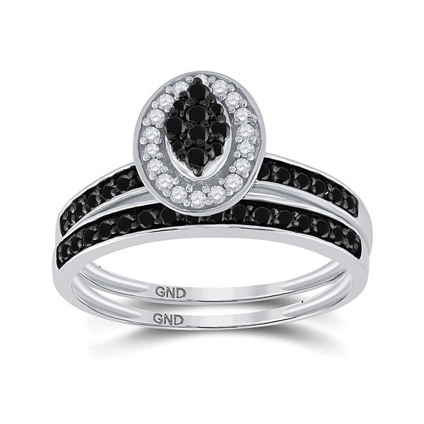Sterling Silver Black Color Enhanced Diamond Bridal Wedding Ring Band Set 1/2 Cttw Sterling Silver