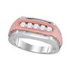 Image 1 : Mens Diamond Wedding Ribbed 5-Stone Band Ring 1/2 Cttw 10kt Two-tone Gold