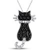 Image 1 : Black Color Enhanced Diamond Kitty Cat Pendant 1/3 Cttw 10kt White Gold