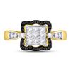 Image 2 : Black Color Enhanced Diamond Cluster Ring 3/4 Cttw 10kt Yellow Gold