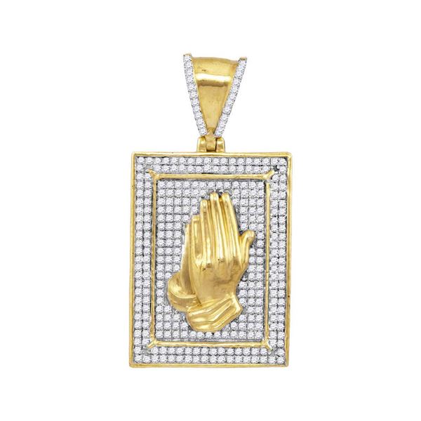 Mens Diamond Praying Hands Frame Charm Pendant 1/2 Cttw 10kt Yellow Gold