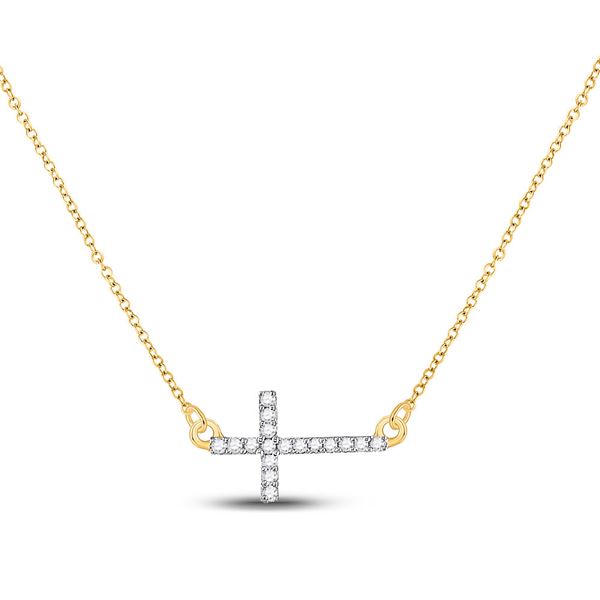Diamond Cross Pendant Necklace Chain 1/10 Cttw 10kt Yellow Gold