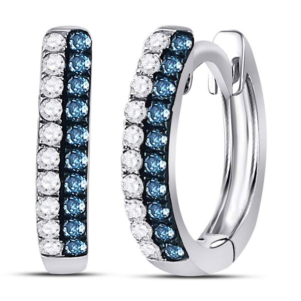 Blue Color Enhanced Diamond Huggie Earrings 1/5 Cttw 10kt White Gold