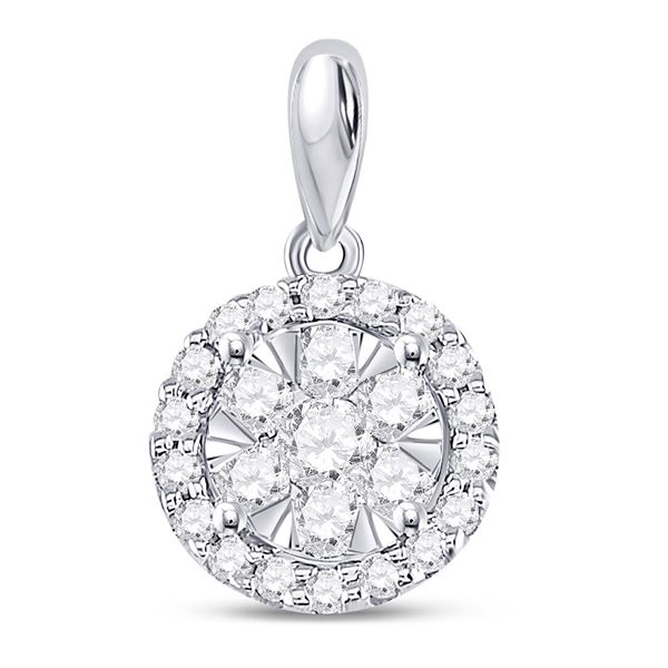 Diamond Halo Flower Cluster Pendant 1/2 Cttw 14kt White Gold