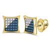 Image 1 : Mens Blue Color Enhanced Diamond Square Kite Cluster Earrings 1/6 Cttw 10kt Yellow Gold