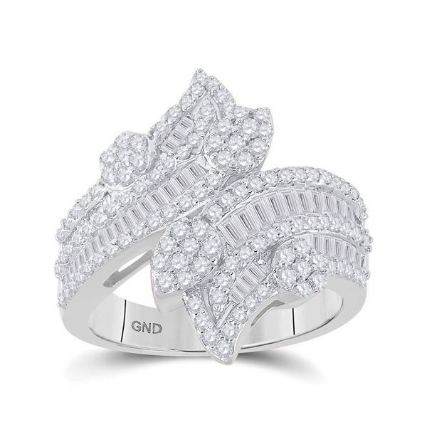 Baguette Diamond Bypass Cluster Fashion Ring 1-1/3 Cttw 14kt White Gold
