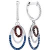 Image 1 : Blue Color Enhanced Diamond Dangle Earrings 1/3 Cttw 10kt White Gold