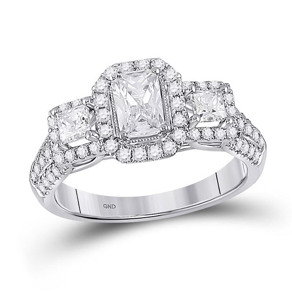 Emerald Diamond 3-stone Bridal Wedding Engagement Ring 1-1/2 Cttw 14kt White Gold