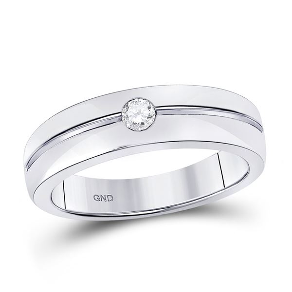 Mens Bezel-set Diamond Wedding Band Ring 1/6 Cttw 14kt White Gold