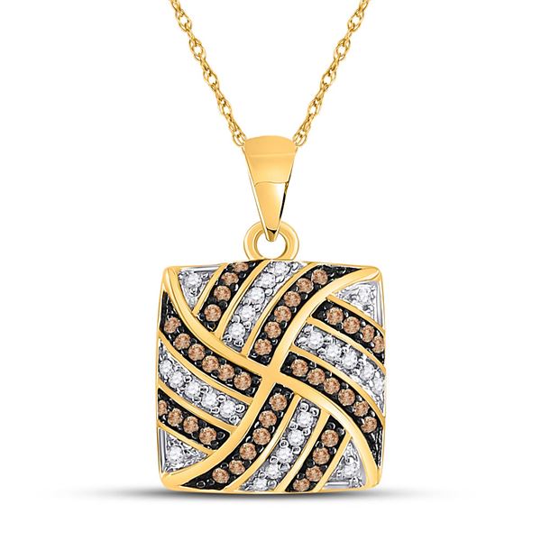 Brown Diamond Square Cluster Pendant 1/4 Cttw 10kt Yellow Gold