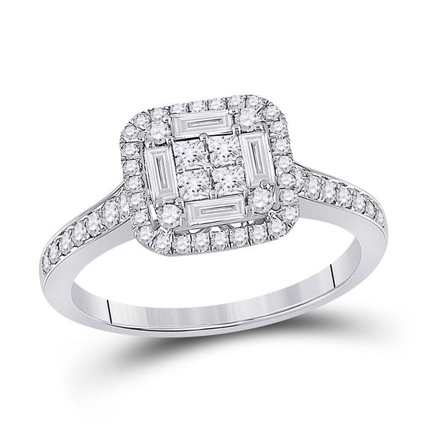 Baguette Diamond Square Cluster Ring 3/4 Cttw 14kt White Gold