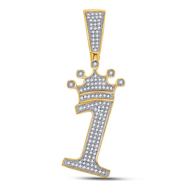 Mens Diamond Number 1 Crown Charm Pendant 1/3 Cttw 10kt Yellow Gold