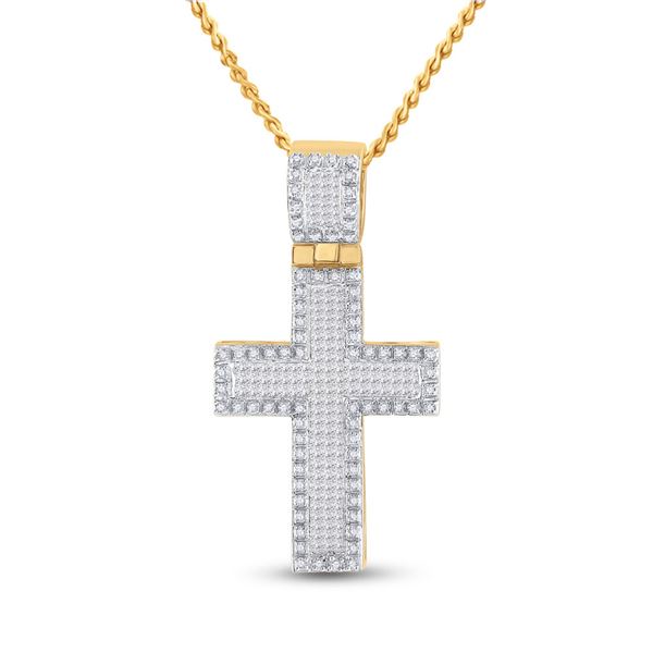 Mens Princess Diamond Cross Charm Pendant 1 Cttw 10kt Yellow Gold