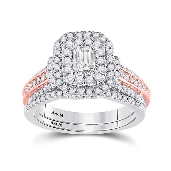Emerald Diamond Bridal Wedding Ring Band Set 1 Cttw 14kt Two-tone Gold