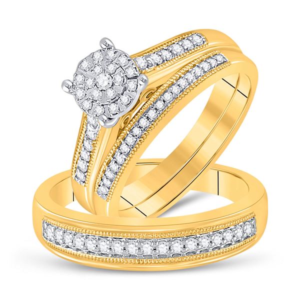 His Hers Diamond Cluster Matching Wedding Set 3/8 Cttw 10kt Yellow Gold