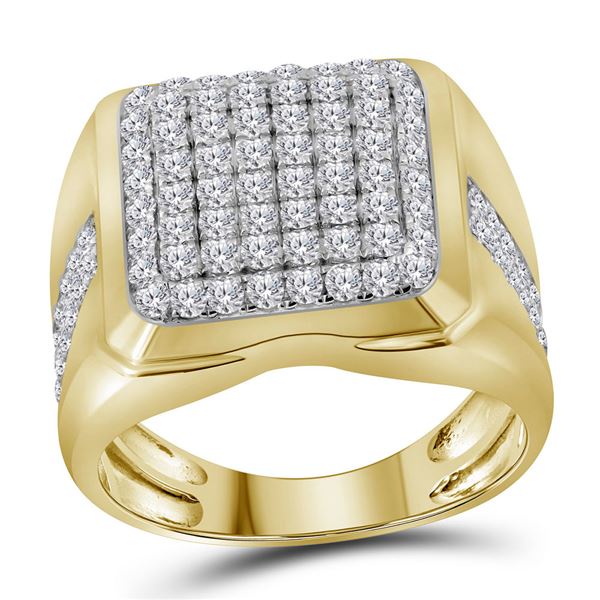Mens Diamond Square Cluster Fashion Ring 2 Cttw 10kt Yellow Gold