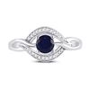Image 2 : Lab-Created Blue Sapphire Solitaire Diamond Ring 5/8 Cttw Sterling Silver